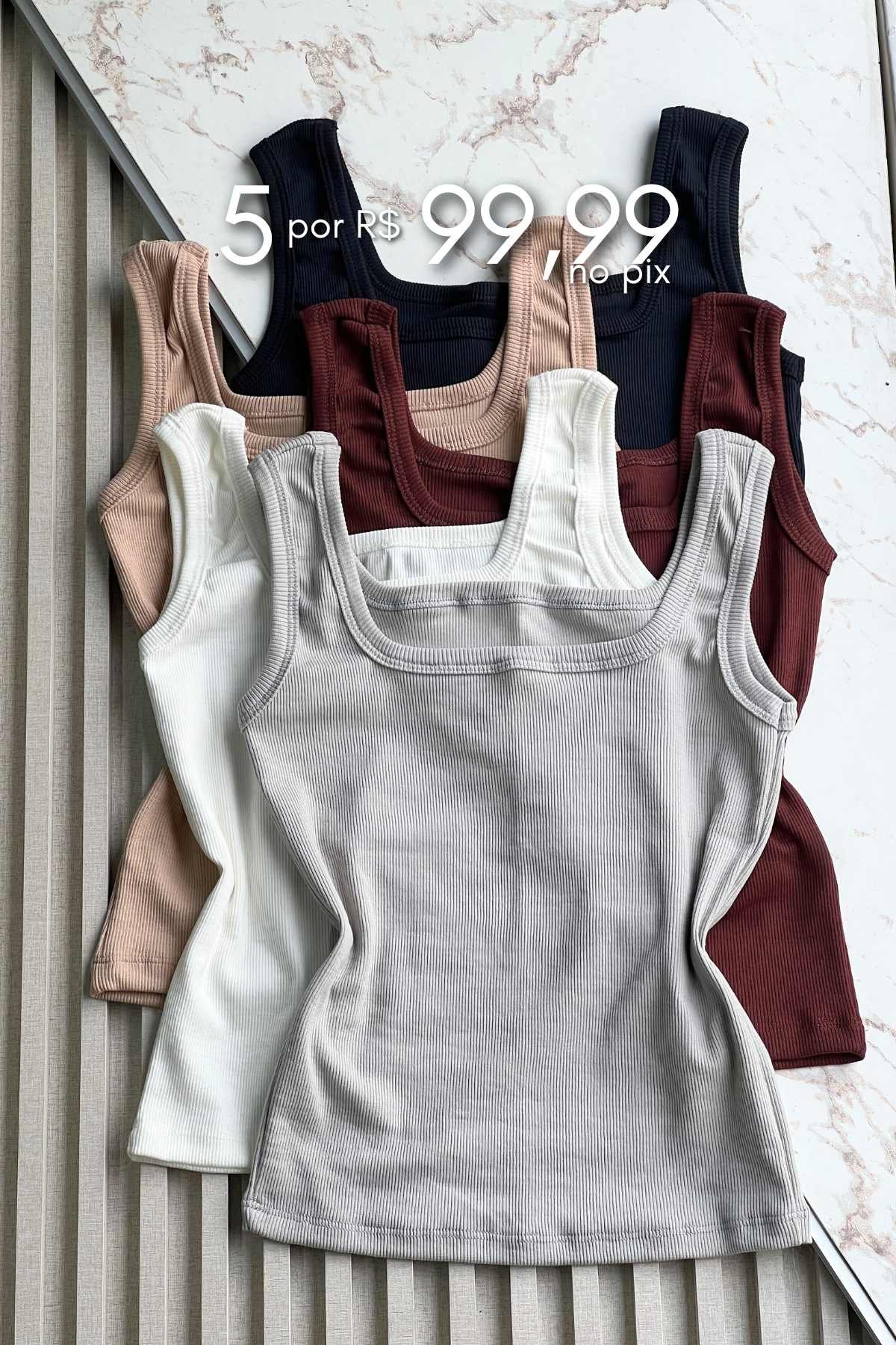 Combo Blusa Decote Quadrado - 5 peças