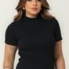 Camiseta Gola Alta Ribana- Preto