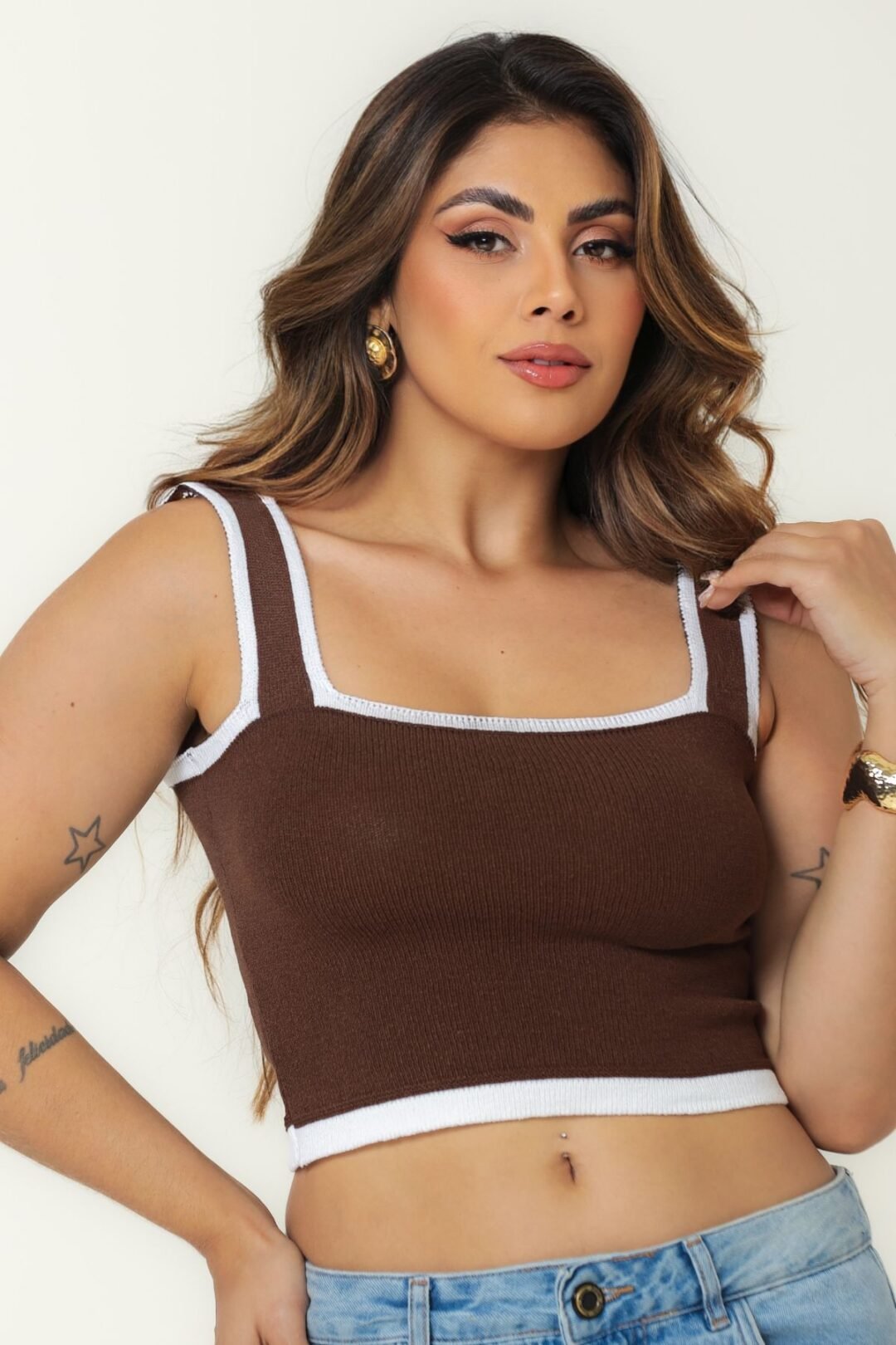 Cropped Retro Bicolor Modal- Marrom