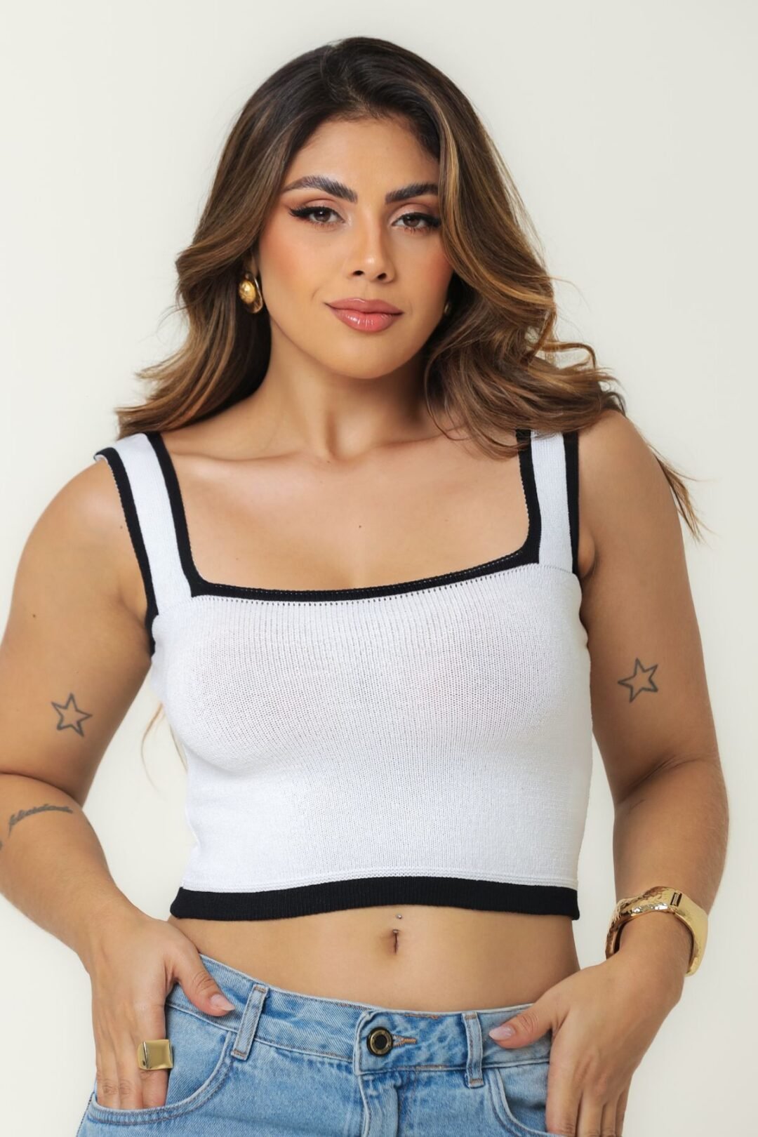 Cropped Retro Bicolor Modal- Branco