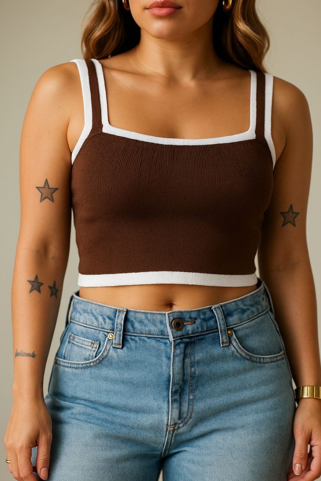 Cropped Retro Bicolor Modal- Marrom