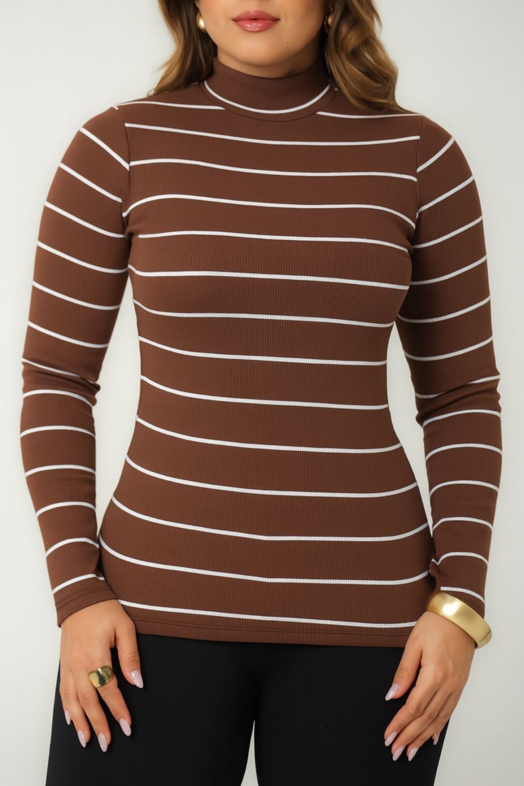 Blusa Cacharrel Listrada- Marrom Café