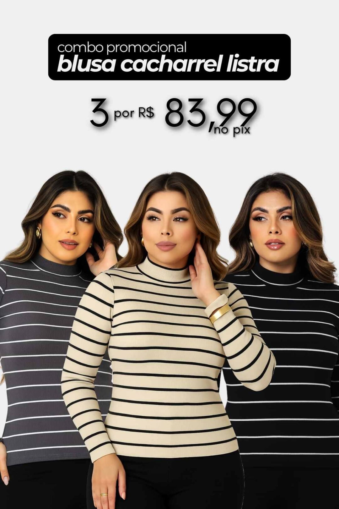 Combo Blusa Cacharrel Listrada - 3 Peças (01)